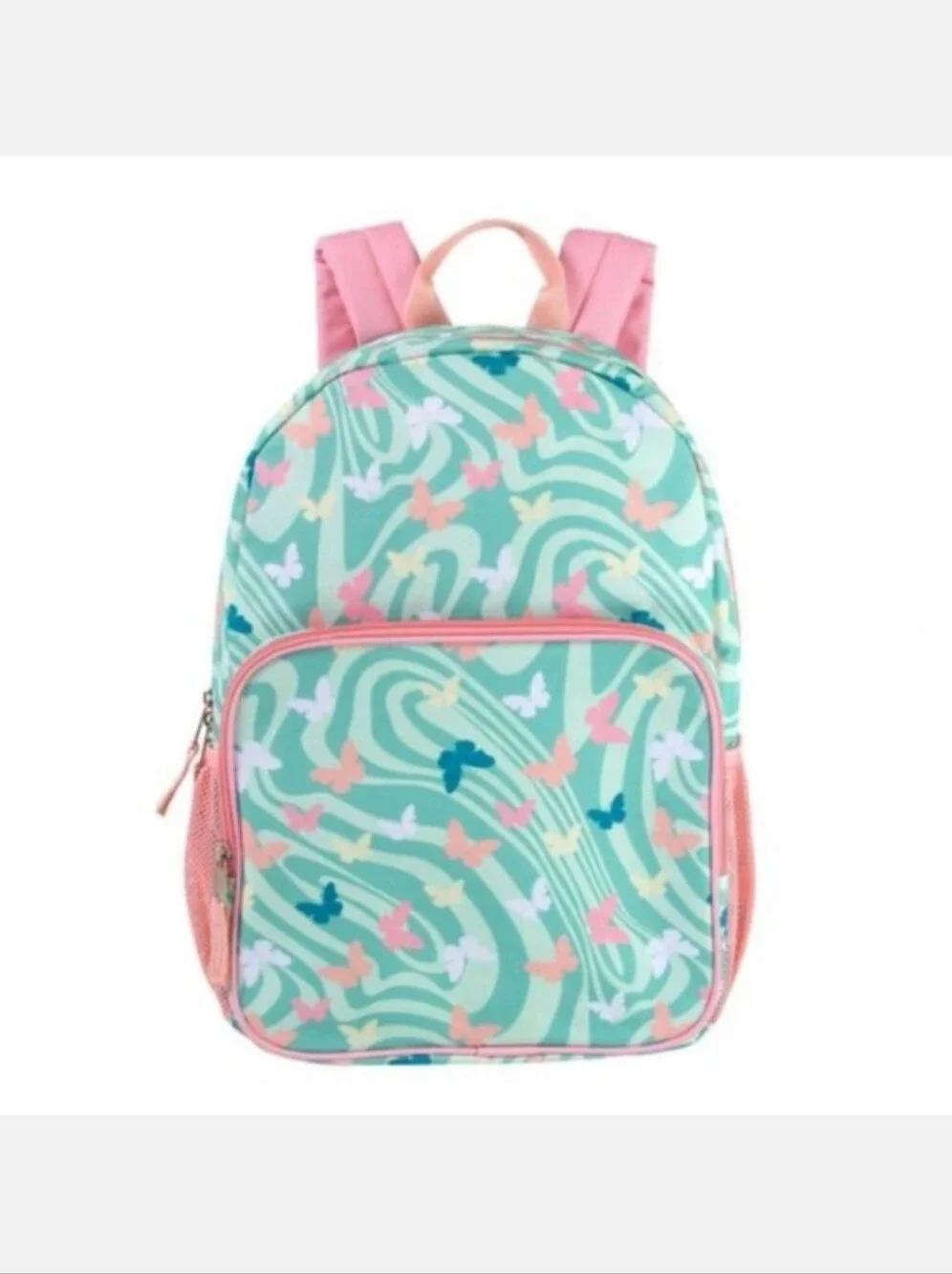 Kids Butterfly Print Backpack - Mint and Pink